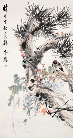 花鸟挂轴 花鸟挂轴设色纸本by Jin Rong on artnet