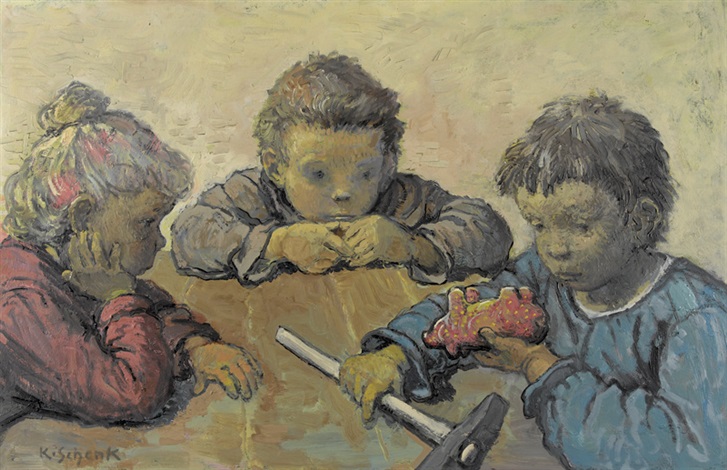 Kinder mit einem Sparschwein by Karl Schenk on artnet