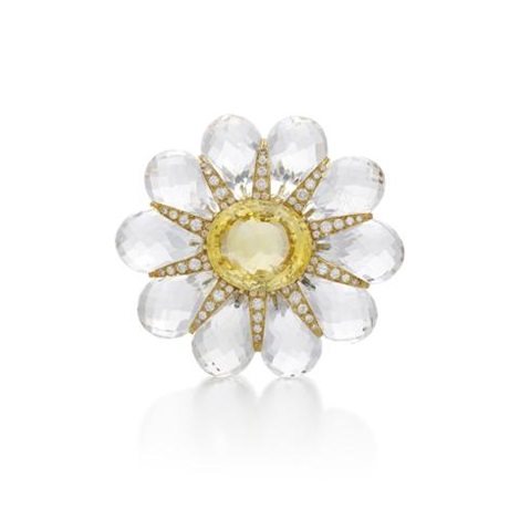 Spilla Floreale In Cristallo Zaffiro Con Finitura Rodio - Gioiello Donna 42mm