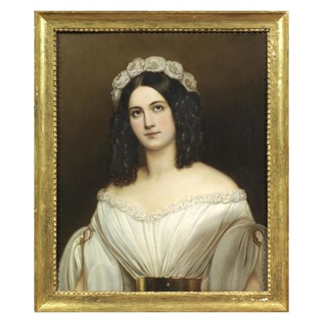 RITRATTO DI IN ABITO BIANCO E FIORI TRA by Natale Schiavoni