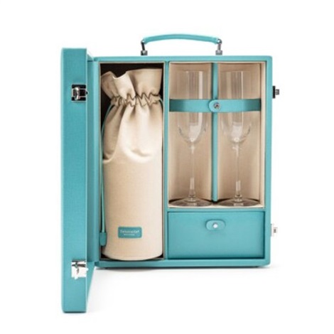 Tiffany Co. Blue Leather Champagne Travel Trunk Silver Hardware by