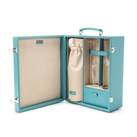Tiffany Co. Blue Leather Champagne Travel Trunk Silver Hardware by