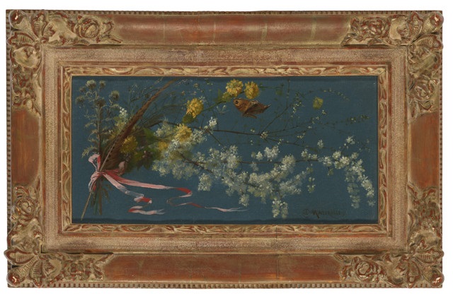 A Sprig of Blossom with a Butterfly by Alexis Joseph Mazerolle on