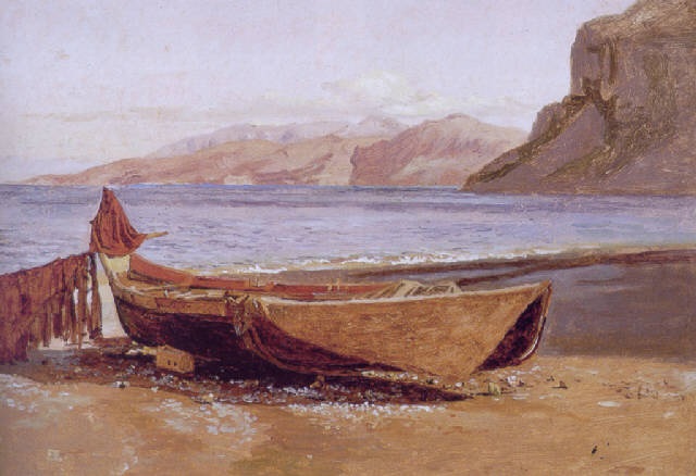 Parti af Marina Grande på Capri med en fiskerbåd i forgrunden by Christen Købke on artnet
