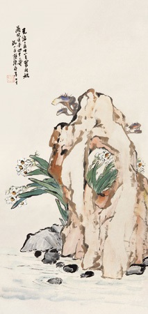 祝壽圖 祝寿图立轴设色纸本offer birthday congratulations by Ju Lian