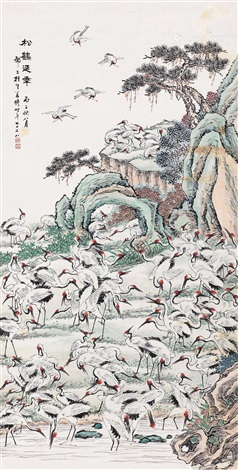 百鹤图 立轴 by Jiang Chan on artnet
