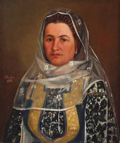 Portret de femeie în costum popular by Sava Hentia on artnet