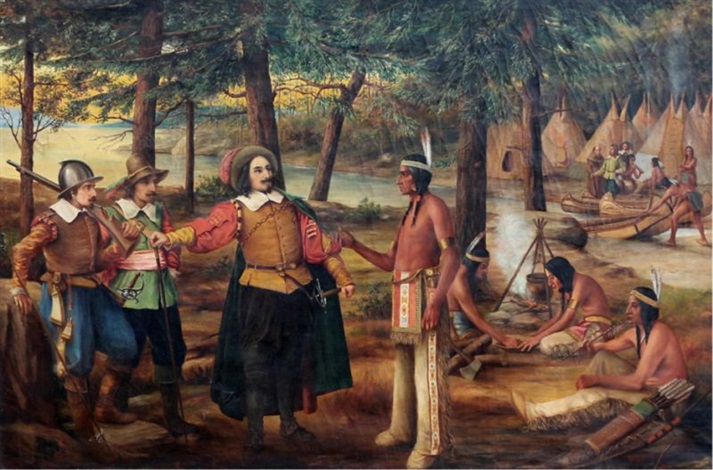 Samuel de Champlain meets with the indigenous peoples by Henry Metzger on  artnet