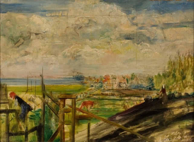 Küstenlandschaft mit Frauen bei der Feldarbeit by Alfred Partikel on