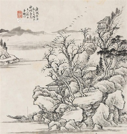 山水挂轴水墨纸本by Lin Shu on artnet