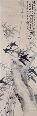 掛軸 掛け軸 墨竹 墨竹挂轴水墨纸本by Qu Yingshao on artnet