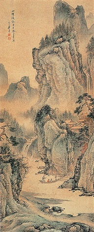 山水立轴设色纸本by Zheng Wuchang on artnet