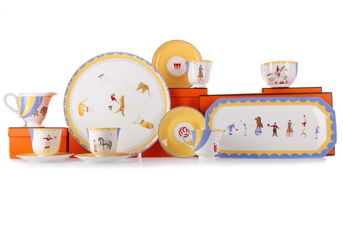 HERMES, CIRCUS PATTERN PORCELAIN COFFEE SERVICE LATE 20TH EARLY
