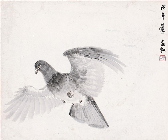 飞鸽立轴水墨纸本Wuwu, 1978 dove by Jiang Zhaohe on artnet