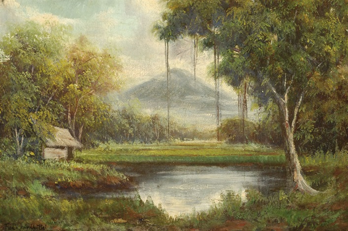 Indonesian landscape by Fredericus Jacobus van Rossum du