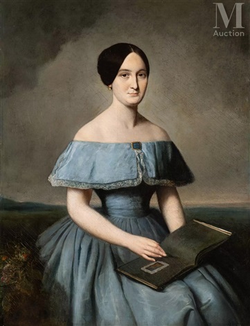 Portrait de femme à la robe bleue by Eugène Emmanuel Amaury-Duval