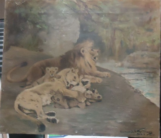 Une famille de lions by Gustave Wertheimer on