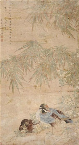 蔣季錫 清鴛鴦棲竹圖by Jiang Jixi on artnet 