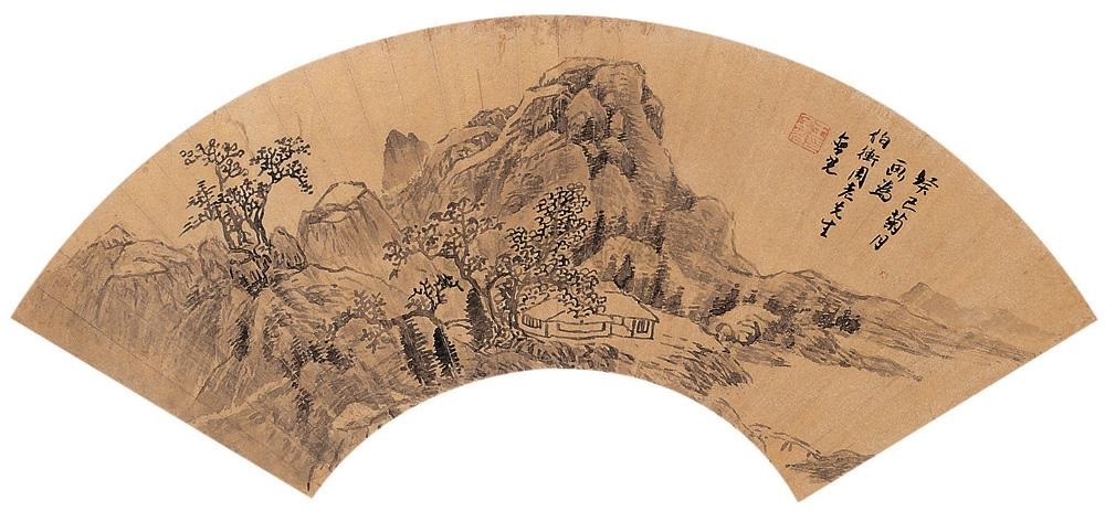 山水扇面水墨金笺by Wang Hanguang on artnet