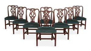 suite of eight baker mahogany dining chairs by baker furniture company (co.)