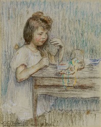 Fillette à son bureau