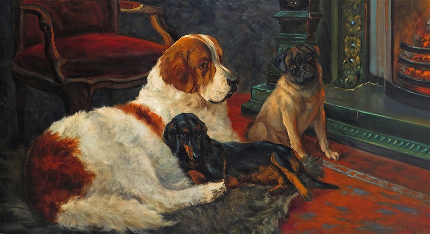 St bernard and shop pug