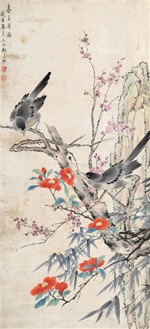 邹一桂  花鳥 邹一桂绘花鸟（一轴） 设色纸本by Zou Yigui on artnet