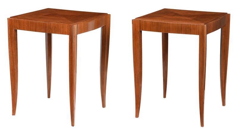 French Dominique Signed Pair of Palisander Side Tables