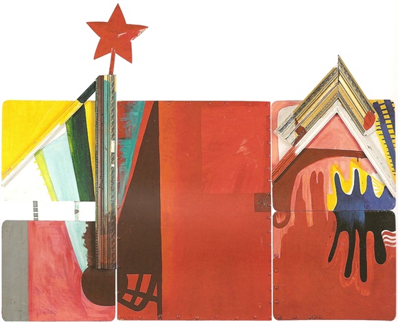 Red place triptych by Rostislav Lebedev on artnet
