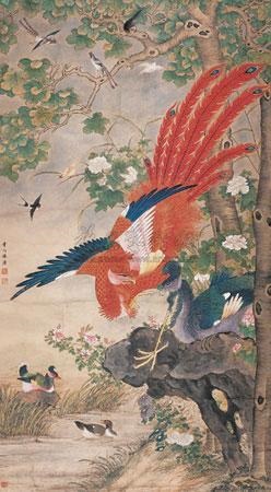 百鳥朝鳳　刺繍　絵画　縁起物　アート 百鸟朝凤图 Phoenix and birds by Chen Tao on artnet