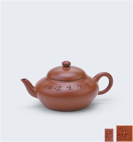 清晚期邵景南制诗句留佩款朱泥扁灯壶by Shao Jingnan on artnet