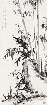 絹本 掛軸 竹石圖 絹本 掛軸 竹石圖