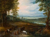 Paisaje con carruaje y campesinos
