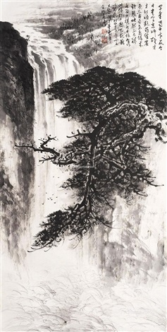 松瀑图立轴水墨纸本by Li Xiongcai and Dong Shouping on artnet
