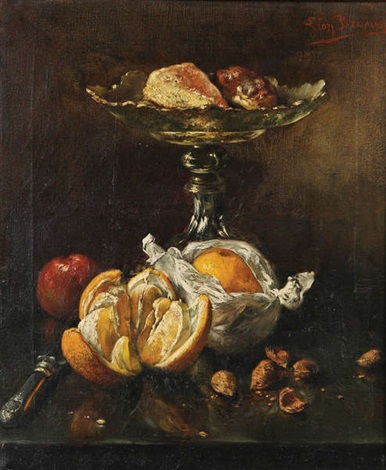 うのにもお得な情報満載！ morte Nature aux by plat un sur pâtisserie et noix oranges, 絵画