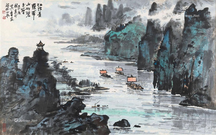 桂林山水镜框设色纸本by Zong Qixiang on artnet