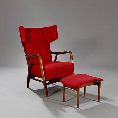 Wingback chair and matching footstool by Eva and Nils Koppel on artnet