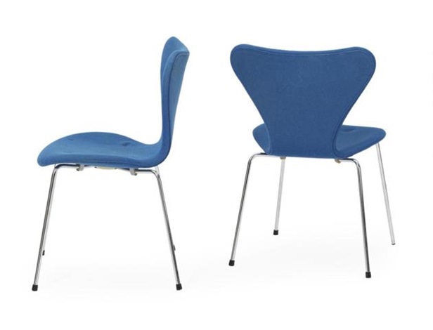 Syveren, Six chromed steel chairs, seat and back upholstered with blue ...