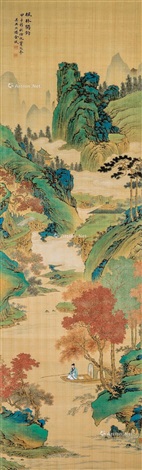 枫林独钓立轴设色绢本by Jin Cheng on artnet