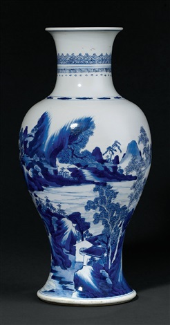 清康熙青花山水图观音瓶on artnet