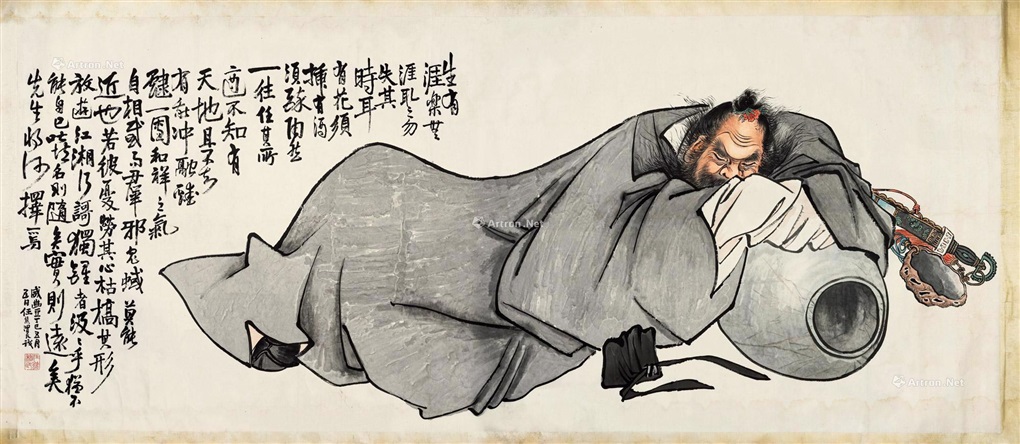 钟馗醉酒图横幅设色纸本by Ren Xiong on artnet