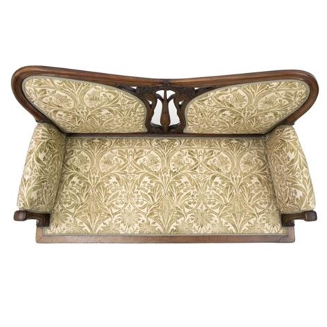 French nutwood Art Nouveau sofa, bench and a pair of armchairs with