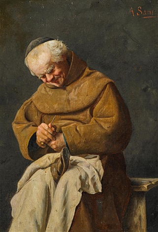 Klosterbruder bei der Reparatur des Schuhs by Alessandro Sani on artnet