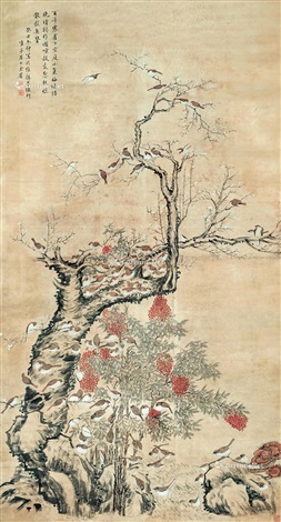 百雀图立轴设色纸本by Yu Xing on artnet