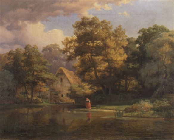 Teich mit Wassermühle by Johann (Hans) Beckmann on