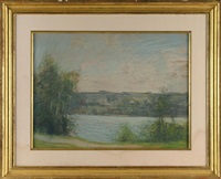 １９世紀A. Carruthers Gould 風景油彩画　証明書付き　縦 19世紀A. Carruthers Gould 風景油彩画 証明書付き 縦 19世紀A