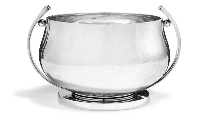 A Large Sterling Silver Fruit Bowl With Hammered Surface By A Large Sterling Silver Fruit Bowl With Hammered Surface By