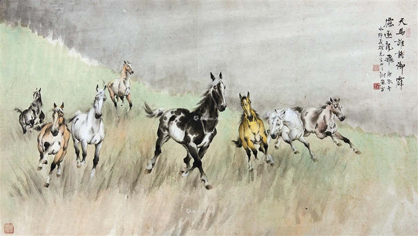 八骏图镜心设色纸本by Ge Xianglan on artnet