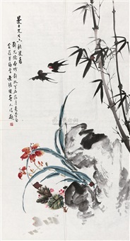 水墨画 掛軸 漢詩付き 掛軸 水墨風景画 作者不明 サイン・落款あり 漢文 漢詩 年中掛け