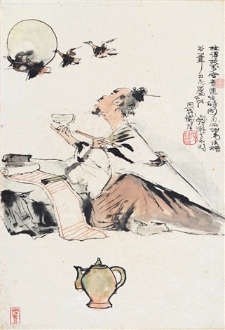 不詳/作者不詳/寒来貴賓茶富酒画賛/酒器画/布袋屋掛軸HE-393 不詳/作者不詳/寒来貴賓茶富酒画賛/酒器画/布袋屋掛軸